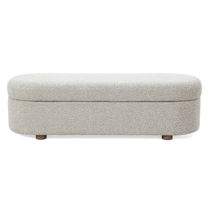 Upholstered Hinged Storage Bench in Cotton Ball Boucle - 16 x 54 x 20