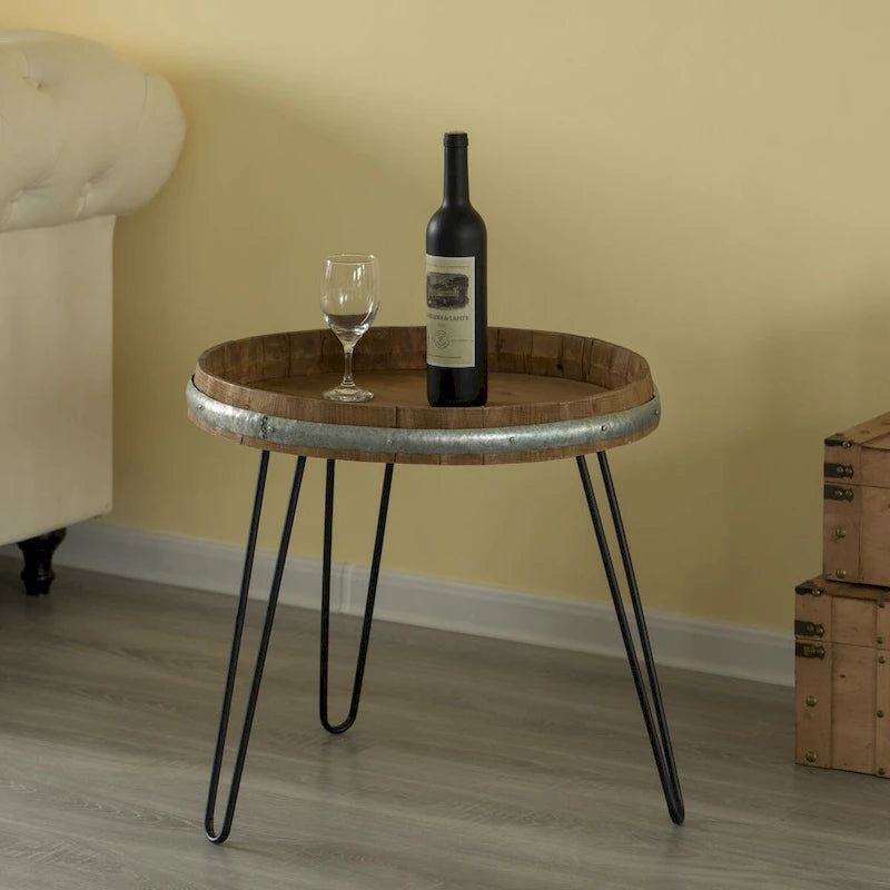 Wooden Wine Barrel Head End Table Accent Coffee Table