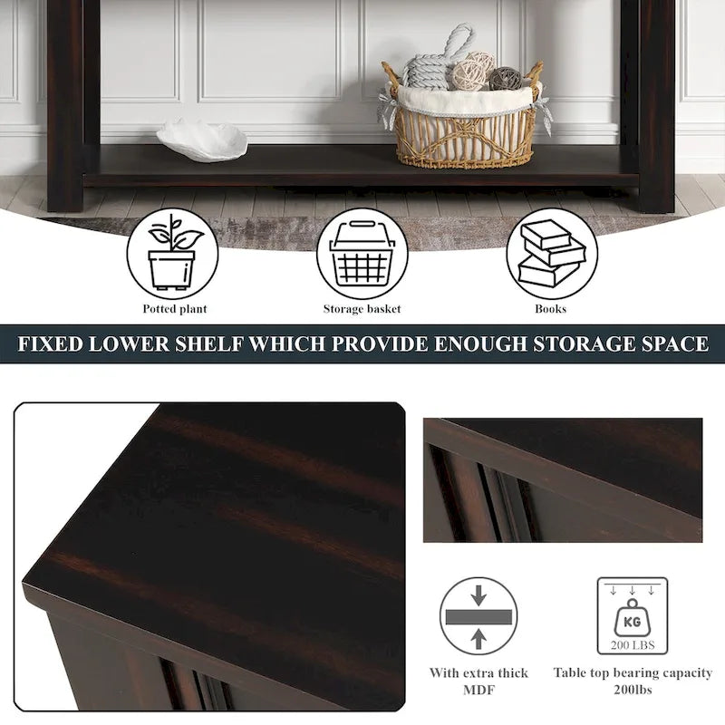 63 Pine Wood Console Table with 4 Drawers and 1 Bottom Shelf