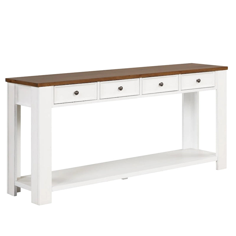 63 Pine Wood Console Table with 4 Drawers and 1 Bottom Shelf