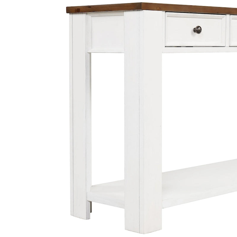 63 Pine Wood Console Table with 4 Drawers and 1 Bottom Shelf