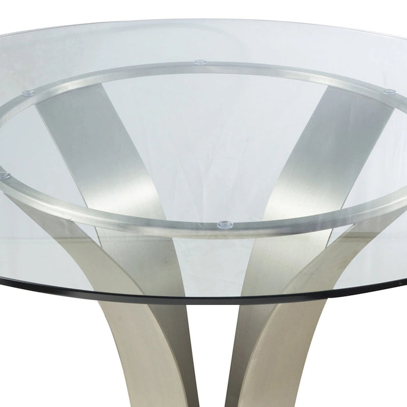 48 Inch Dining Table with Round Glass Top and Metal Base, Chrome