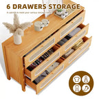 Rattan 6 Drawer Double Dresser Chest of Drawers Storage Cabinet