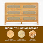 Rattan 6 Drawer Double Dresser Chest of Drawers Storage Cabinet