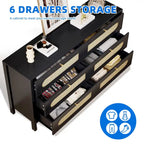 Rattan 6 Drawer Double Dresser Chest of Drawers Storage Cabinet