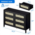 Rattan 6 Drawer Double Dresser Chest of Drawers Storage Cabinet