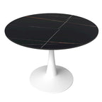 40 Round Dining Table for 4 with Sintered Stone Tabletop in White Base for Kitchen & Dining Room
