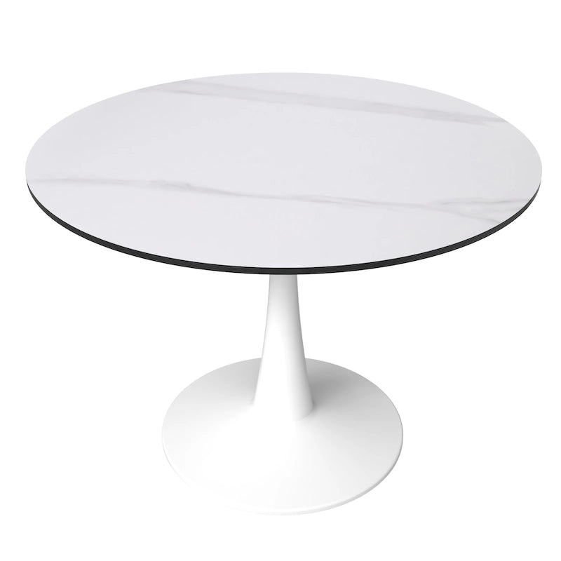 40 Round Dining Table for 4 with Sintered Stone Tabletop in White Base for Kitchen & Dining Room
