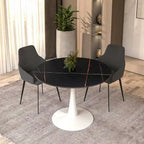 40 Round Dining Table for 4 with Sintered Stone Tabletop in White Base for Kitchen & Dining Room