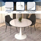 40 Round Dining Table for 4 with Sintered Stone Tabletop in White Base for Kitchen & Dining Room